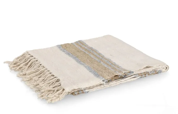 Bizzotto Coperte>COPERTA KOTRI CREMA NATURALE BLU 130X170
