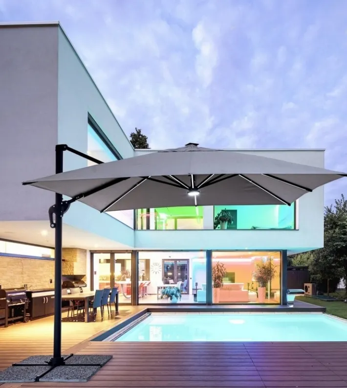 Bizzotto Ombrelloni>OMBRELLONE BRACCIO CON LED IN ALLUMINIO 3X3 ANTRACITE - INES