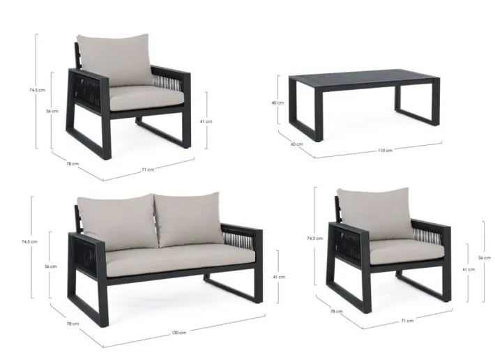Bizzotto Salotti Completi>SALOTTO IN ALLUMINIO ANTRACITE LH32 - CAPTIVA