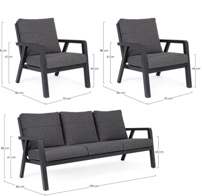 Bizzotto Salotti Completi>SALOTTO IN ALLUMINIO ANTRACITE JX55 - TRUMAN