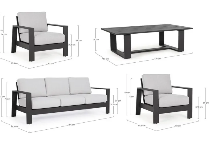 Bizzotto Salotti Completi>SALOTTO IN ALLUMINIO ANTRACITE YK13 - BALTIC