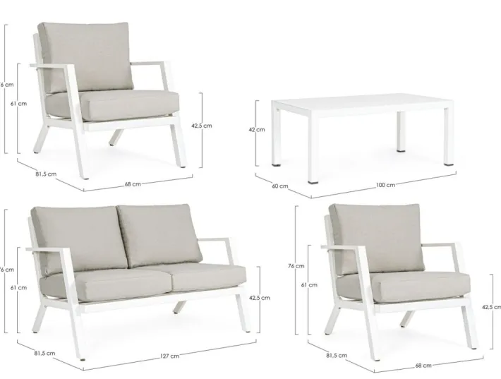 Bizzotto Salotti Completi>SALOTTO IN ALLUMINIO CON CUSCINI BIANCO YK11 - HARLEY