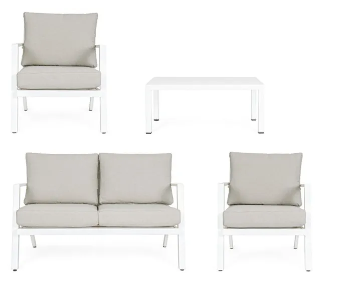 Bizzotto Salotti Completi>SALOTTO IN ALLUMINIO CON CUSCINI BIANCO YK11 - HARLEY
