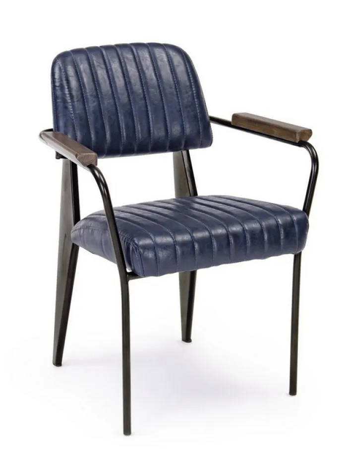Bizzotto Sedie>SEDIA CON BRACCIOLI IN ECOPELLE BLU - NELLY