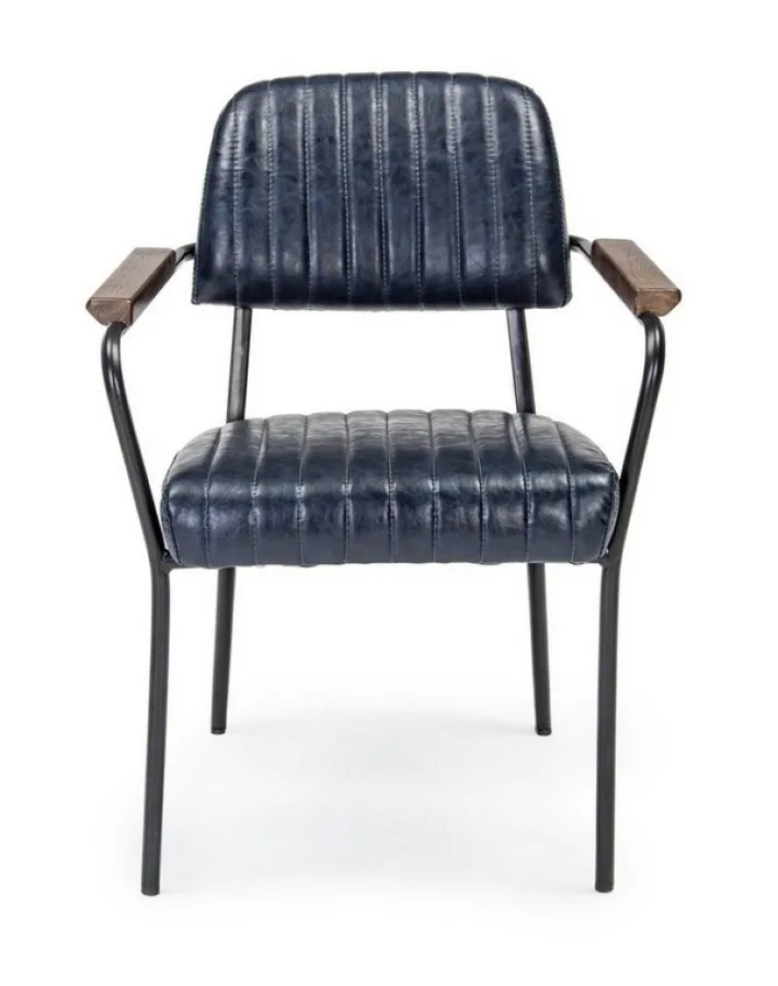 Bizzotto Sedie>SEDIA CON BRACCIOLI IN ECOPELLE BLU - NELLY