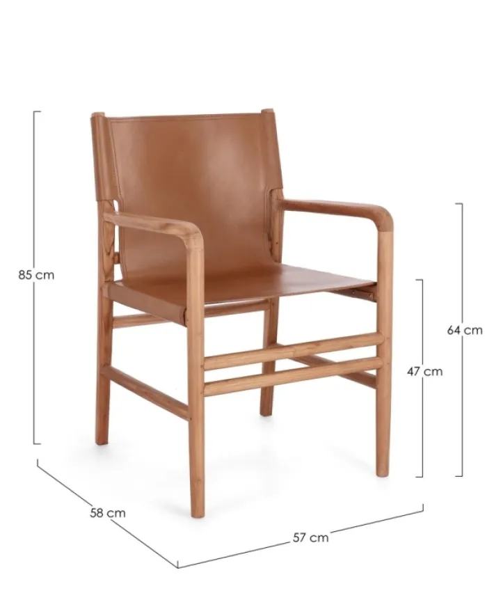 Bizzotto Sedie>SEDIA IN PELLE CON BRACCIOLI COGNAC - CAROLINE
