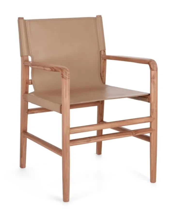 Bizzotto Sedie>SEDIA IN PELLE CON BRACCIOLI TORTORA - CAROLINE