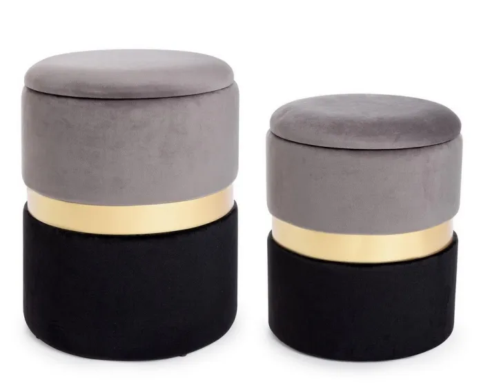 Bizzotto Pouf>SET2 POUF CONTENITORE GRIGIO NERO - POLINA