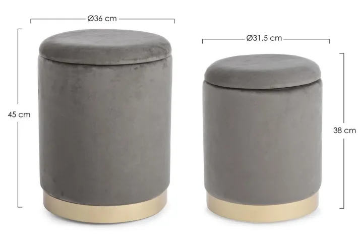 Bizzotto Pouf>SET2 POUF CONTENITORE GRIGIO - POLINA