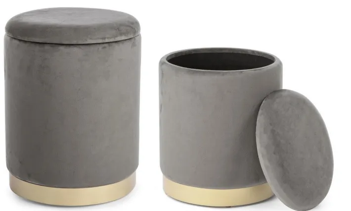 Bizzotto Pouf>SET2 POUF CONTENITORE GRIGIO - POLINA