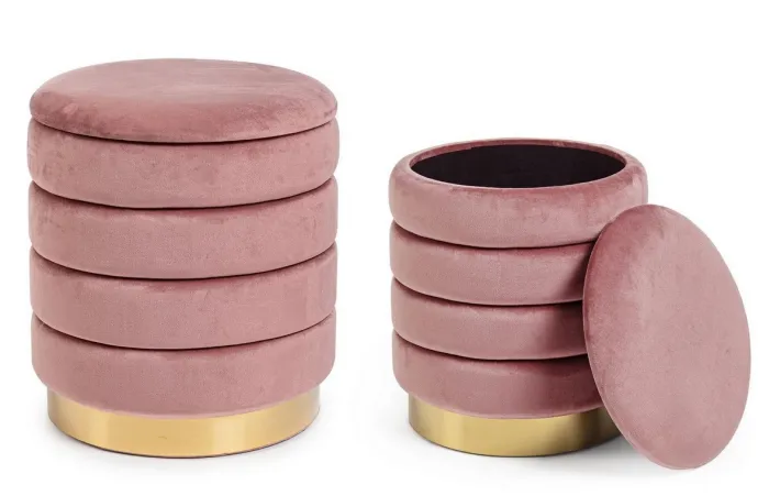 Bizzotto Pouf>SET2 POUF CONTENITORE IN LEGNO ROSA ANTICO - DARINA
