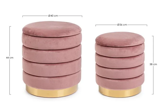 Bizzotto Pouf>SET2 POUF CONTENITORE IN LEGNO ROSA ANTICO - DARINA