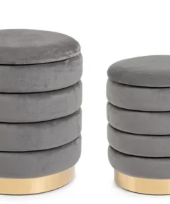 Bizzotto Pouf>SET2 POUF CONTENITORE IN LEGNO GRIGIO - DARINA