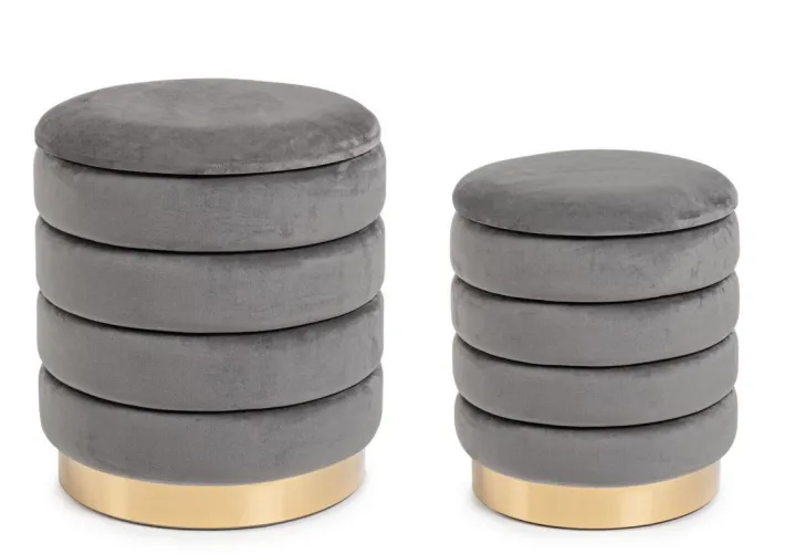 Bizzotto Pouf>SET2 POUF CONTENITORE IN LEGNO GRIGIO - DARINA