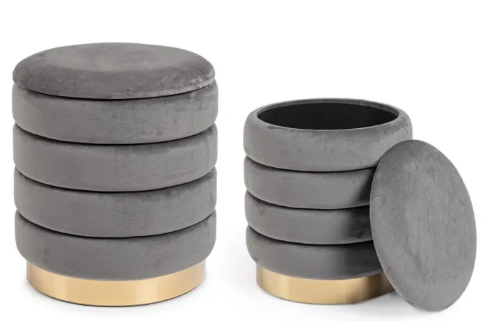 Bizzotto Pouf>SET2 POUF CONTENITORE IN LEGNO GRIGIO - DARINA