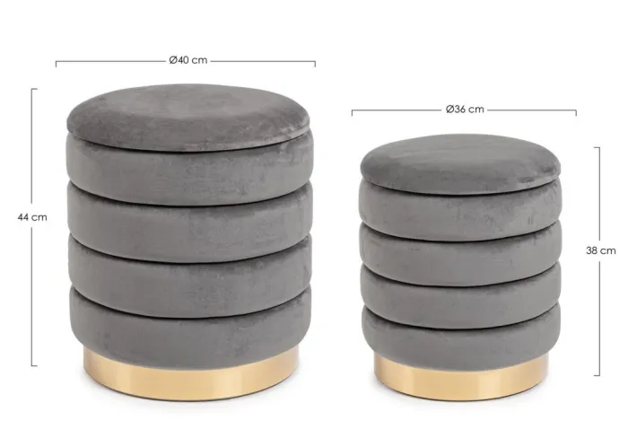 Bizzotto Pouf>SET2 POUF CONTENITORE IN LEGNO GRIGIO - DARINA