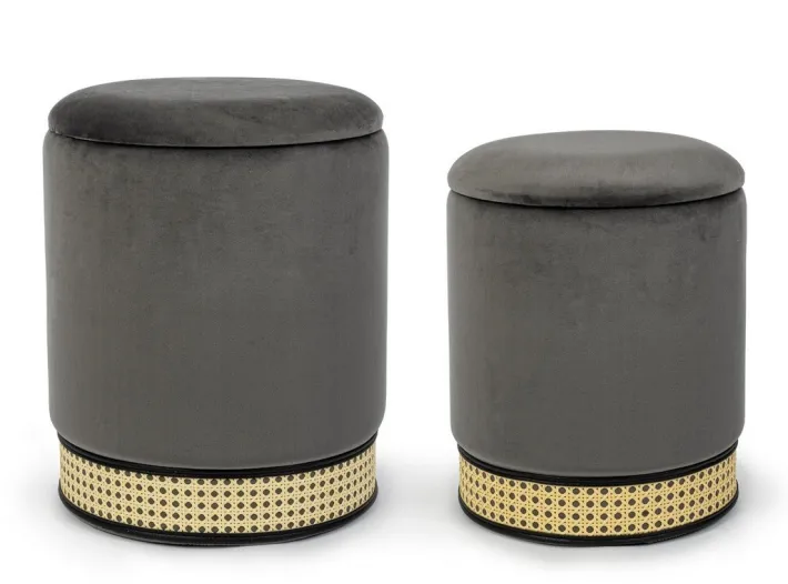 Bizzotto Pouf>SET2 POUF CONTENITORE IN VELLUTO GRIGIO SCURO - MILENA