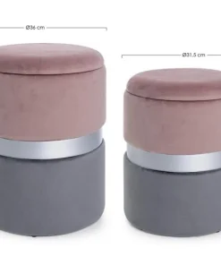 Bizzotto Pouf>SET2 POUF CONTENITORE ROSA GRIGIO - POLINA