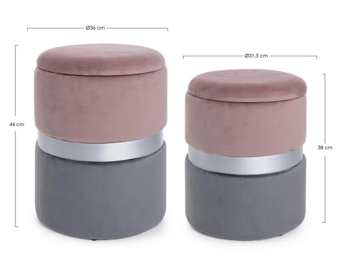 Bizzotto Pouf>SET2 POUF CONTENITORE ROSA GRIGIO - POLINA