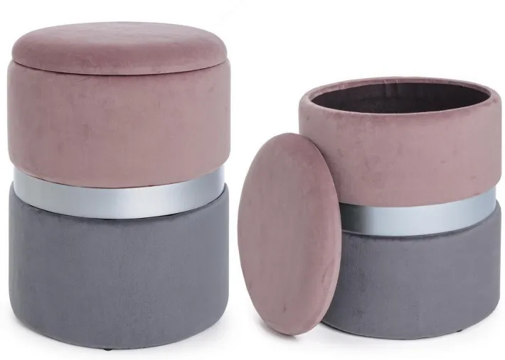 Bizzotto Pouf>SET2 POUF CONTENITORE ROSA GRIGIO - POLINA