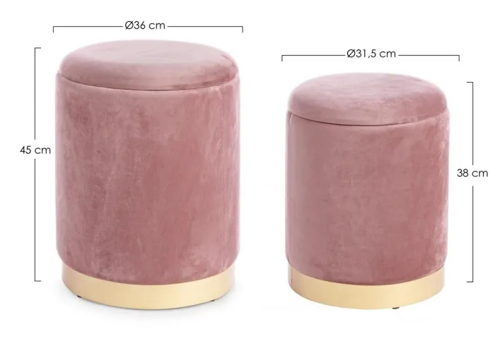 Bizzotto Pouf>SET2 POUF CONTENITORE ROSA ANTICO - POLINA