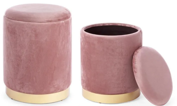 Bizzotto Pouf>SET2 POUF CONTENITORE ROSA ANTICO - POLINA