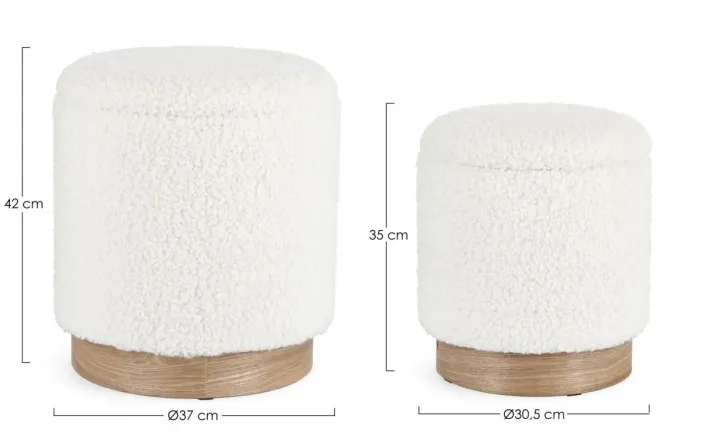 Bizzotto Pouf>SET2 POUF CONTENITORE ZOYA BIANCO TEDDY