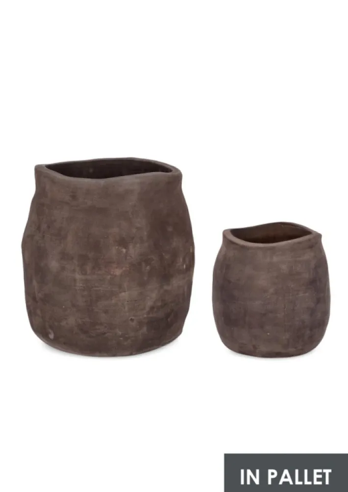 Bizzotto Vasi E Coprivasi>SET2 P.VASO MINH SAGOMATO TERRACOT SCURA