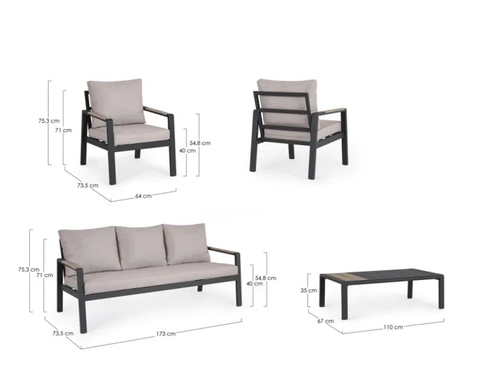 Bizzotto Salotti Completi>SET4 SALOTTO C-C ELNA ANTRACITE LH32