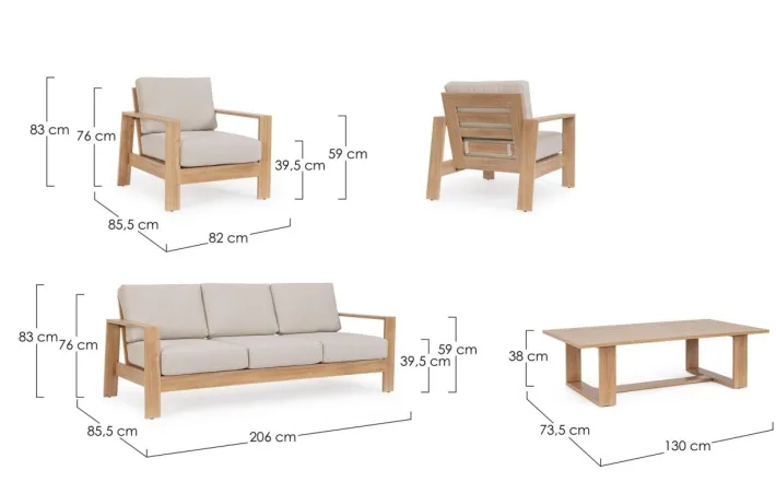 Bizzotto Salotti Completi>SET4 SALOTTO IN ALLUMINIO NATURALE- BALTIC