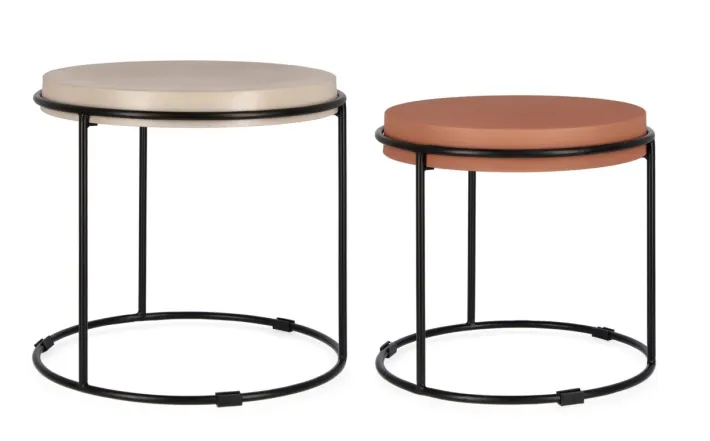 Bizzotto Tavolini>SET2 TAVOLINI IN ACCIAIO BEIGE TERRACOTTA - KETAKI
