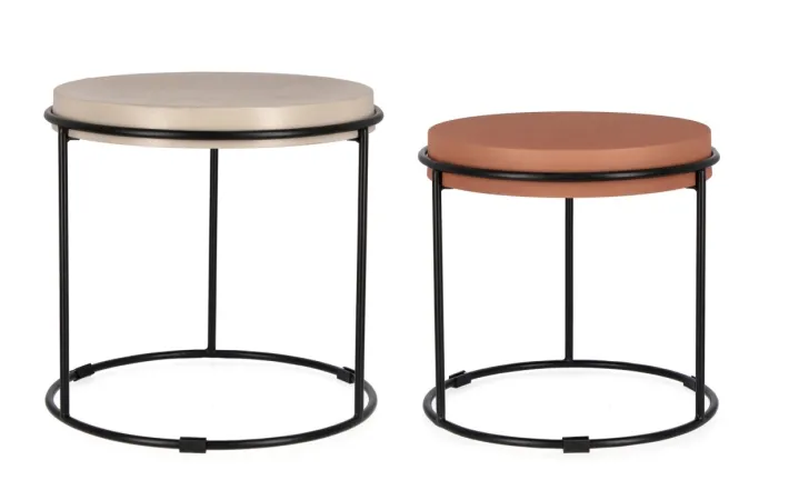 Bizzotto Tavolini>SET2 TAVOLINI IN ACCIAIO BEIGE TERRACOTTA - KETAKI