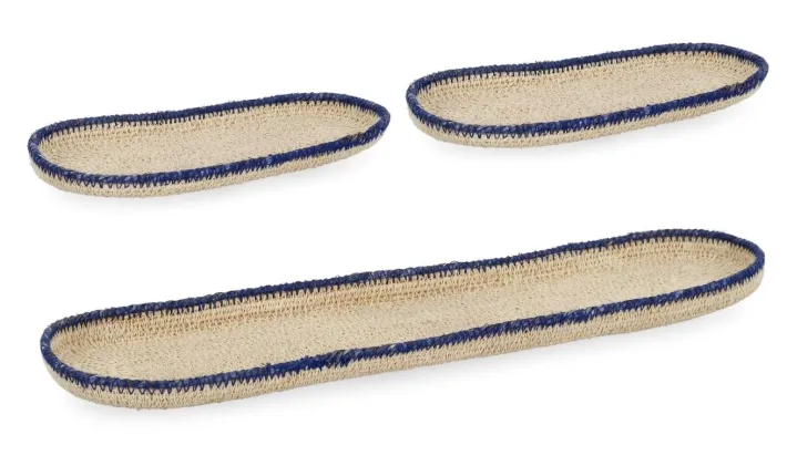 Bizzotto Ceste Decorative>SET3 VASSOIO DECORATIVO GIANG NATURA BLU