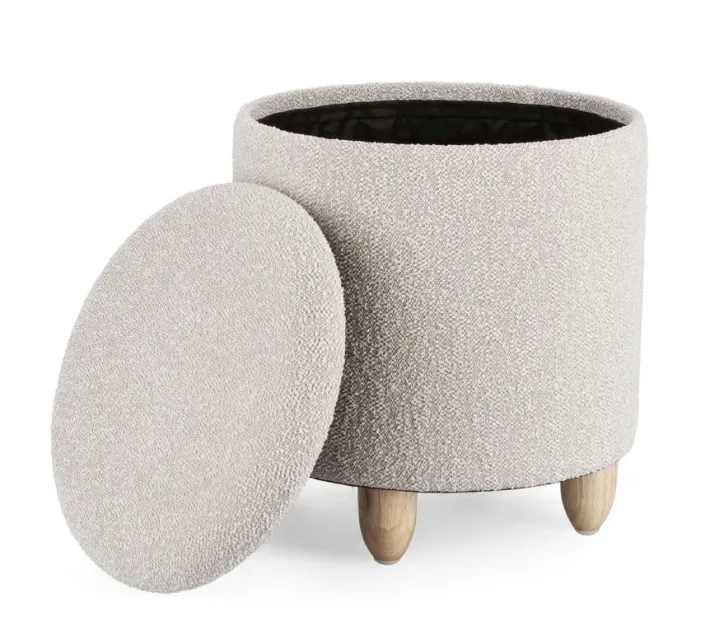Bizzotto Pouf>SGABELLO CONTENITORE EFFETTO BOUCLE' GRIGIO CHIARO- ZENA