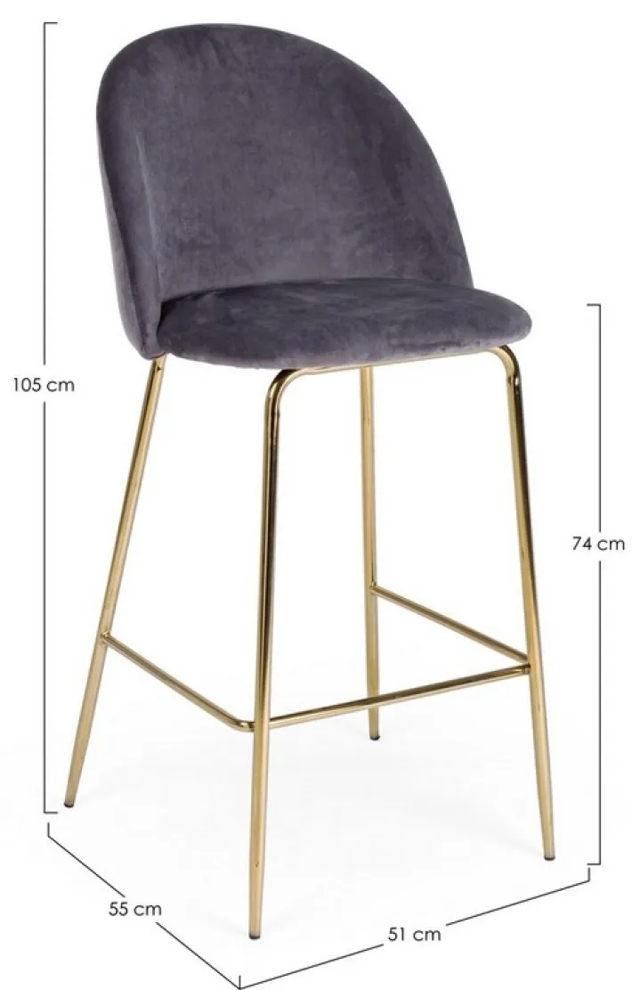 Bizzotto Sgabelli Bar>SGABELLO IN VELLUTO GRIGIO SCURO - CARRY