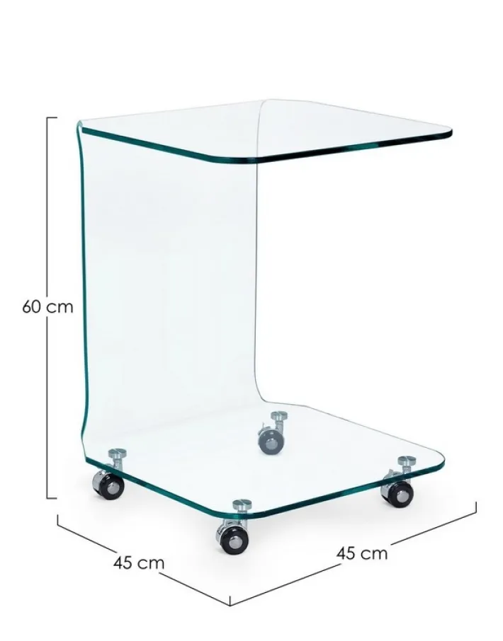 Bizzotto Tavolini>TAVOLINO CON RUOTE QUADRATO IN VETRO - IRIDE