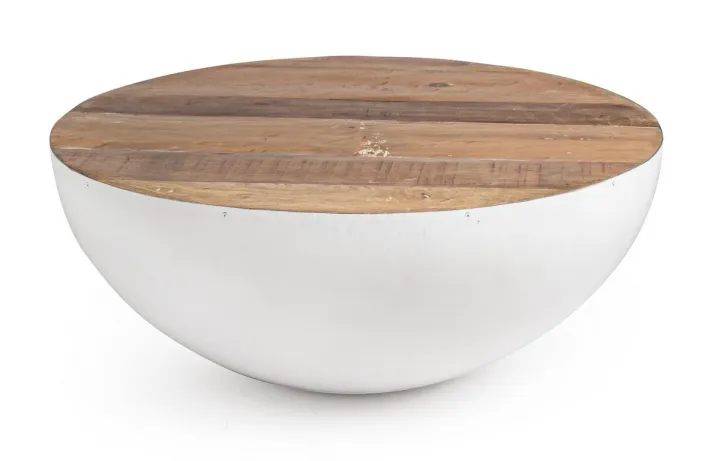 Bizzotto Tavolini>TAVOLINO IN LEGNO RICICLATO BIANCO D90 - LANCASTER