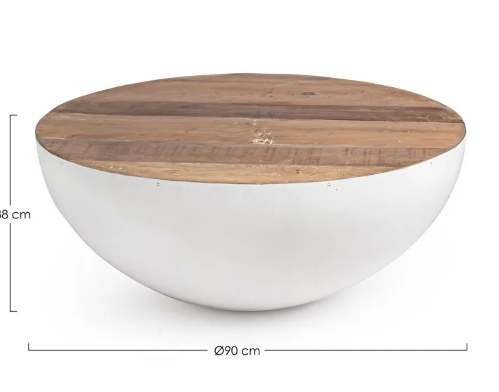 Bizzotto Tavolini>TAVOLINO IN LEGNO RICICLATO BIANCO D90 - LANCASTER