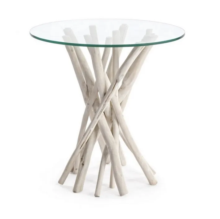 Bizzotto Tavolini>TAVOLINO IN TEAK CON RIPIANO IN VETRO D40 - SAHEL