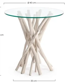 Bizzotto Tavolini>TAVOLINO IN TEAK CON RIPIANO IN VETRO D40 - SAHEL