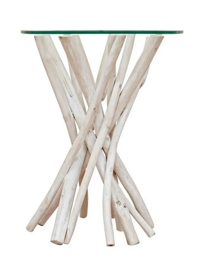 Bizzotto Tavolini>TAVOLINO IN TEAK CON RIPIANO IN VETRO D40 - SAHEL