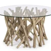 Bizzotto Tavolini>TAVOLINO ROTONDO IN TEAK CON RIPIANO IN VETRO - SAMIRA