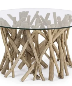 Bizzotto Tavolini>TAVOLINO ROTONDO IN TEAK CON RIPIANO IN VETRO - SAMIRA