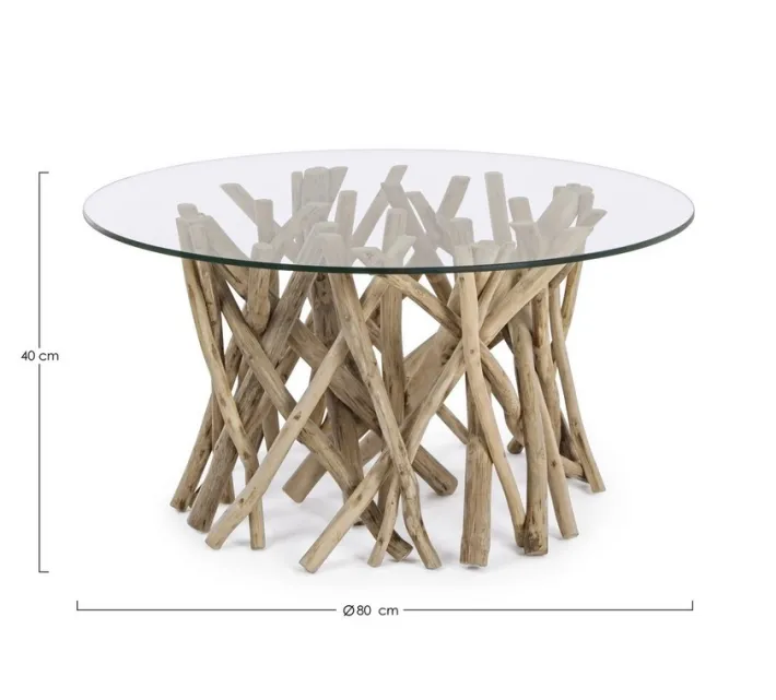 Bizzotto Tavolini>TAVOLINO ROTONDO IN TEAK CON RIPIANO IN VETRO - SAMIRA