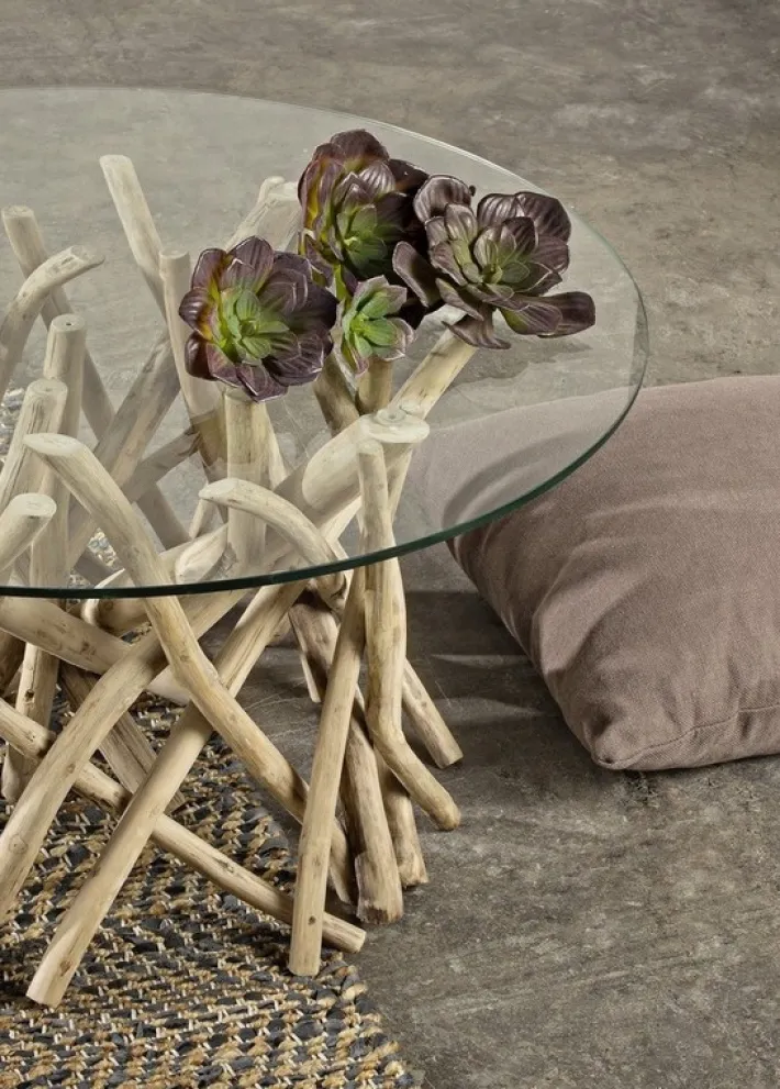 Bizzotto Tavolini>TAVOLINO ROTONDO IN TEAK CON RIPIANO IN VETRO - SAMIRA