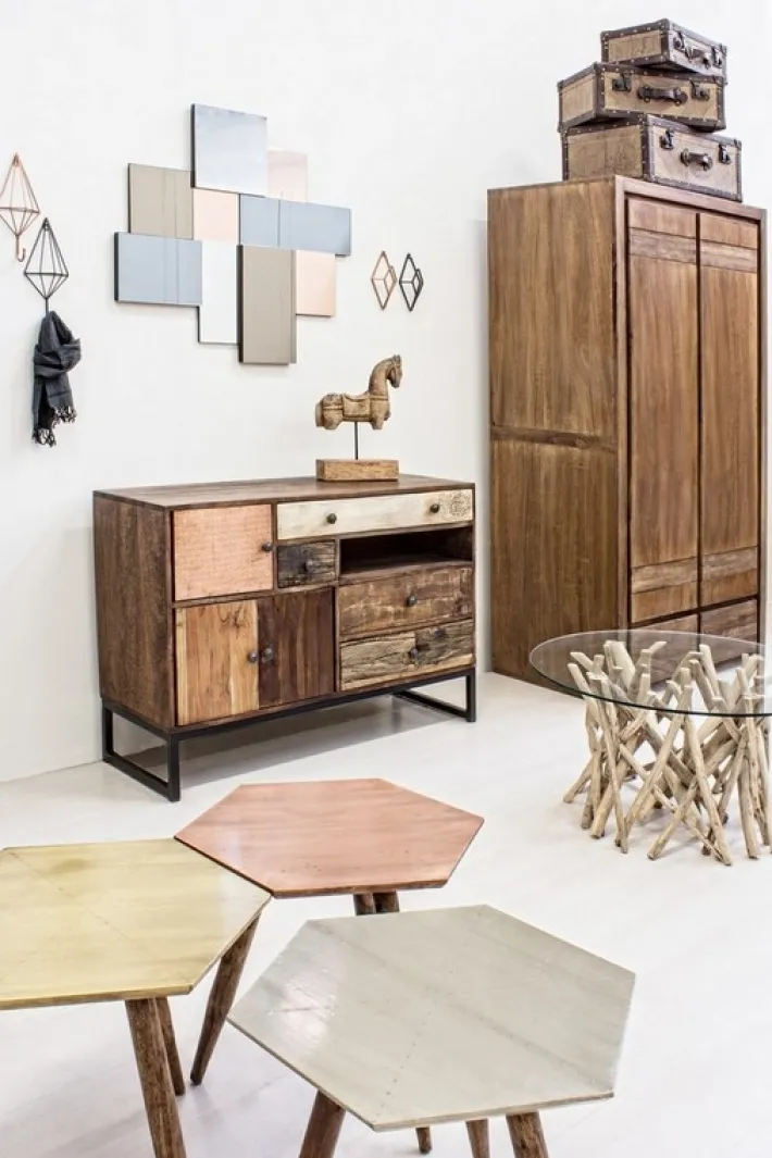 Bizzotto Tavolini>TAVOLINO ROTONDO IN TEAK CON RIPIANO IN VETRO - SAMIRA