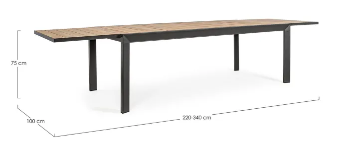 Bizzotto Tavoli>TAVOLO IN ALLUMINIO 220-340X100 ANTRACITE YK13 - BELMAR