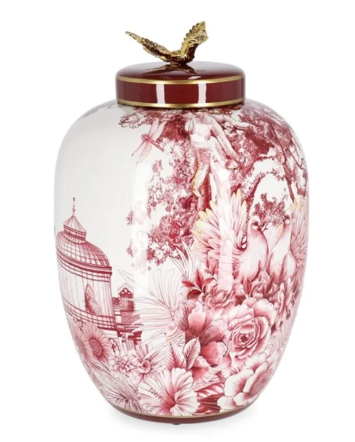 Bizzotto Vasi>VASO ZHEN C-TAPPO ROSSO BIANCO ORO H32